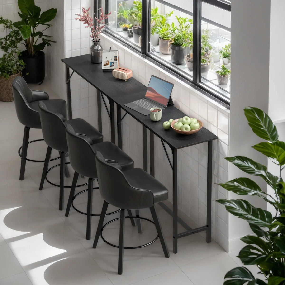 43-Inch Black Bar Table with MDF Top & Iron Frame, 110cm – Pub Height Kitchen or Home Bar Counter