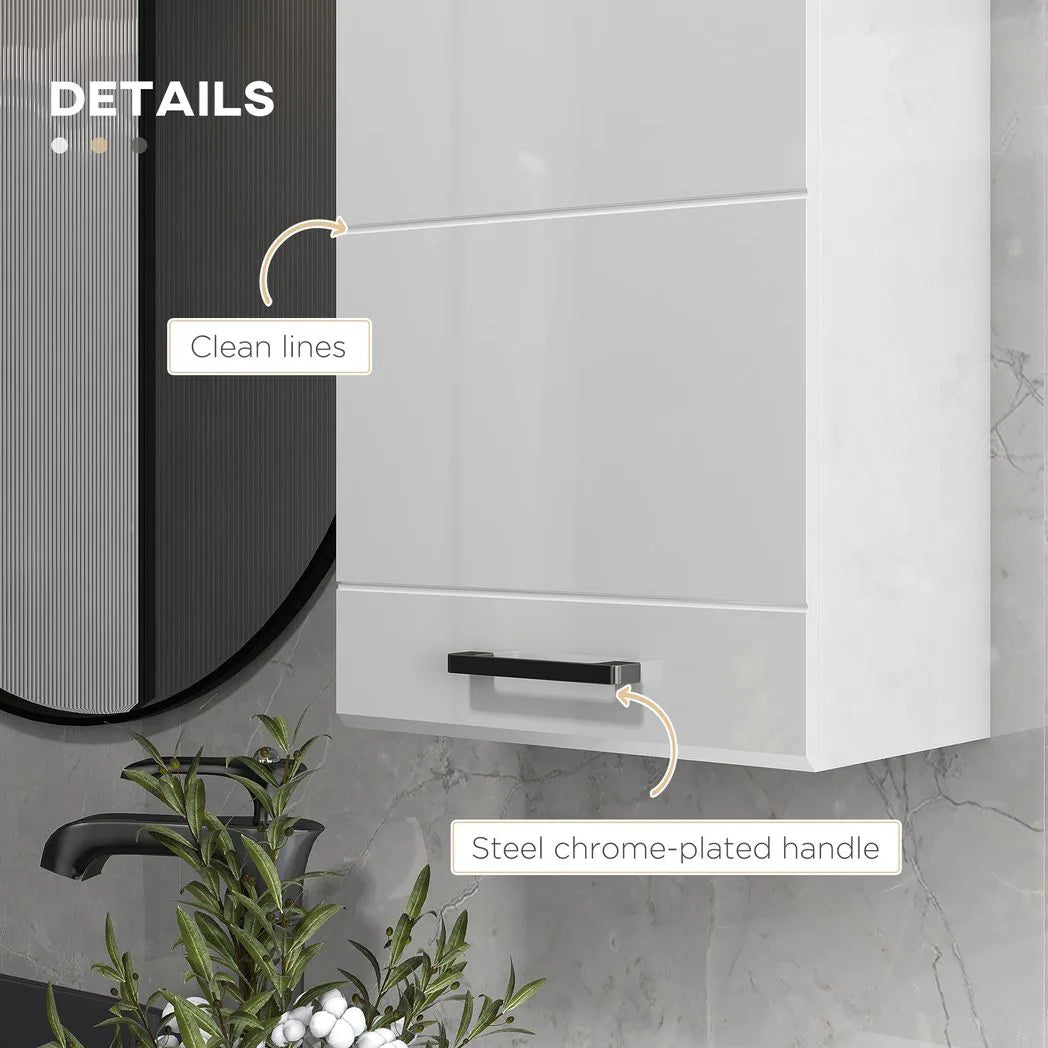 kleankin High Gloss Bathroom Wall Cabinet with Soft-Close Door and Adjustable Shelf – Storage, White