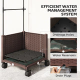 Outsunny Self-Watering Raised Garden Bed with Trellis & Lockable Wheels – 40 x 40 x 182cm, Brown