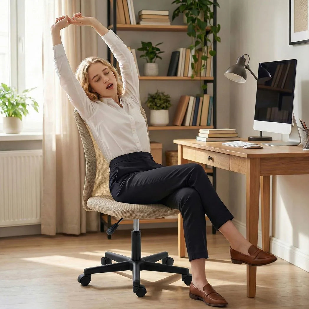 Vinsetto Armless Mesh Office Chair with Adjustable Height and 360° Swivel – Space-Saving Padded Study Chair, Beige