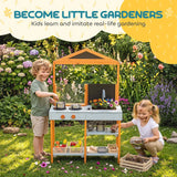 AIYAPLAY Outdoor Wooden Mud Kitchen for Kids with Sink, Stove, Cookware & Shelves – Pretend Play Toy, Ages 3-8