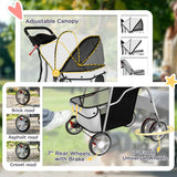 PawHut Dog Pram with Reflective Strips and 360° Swivel Wheels – Foldable Pet Stroller, Grey