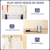 AIYAPLAY 5 in 1 Kids Slide Set with Basketball Hoop, Climbing Frame, Telescope & Storage Box – Toddlers 1-3