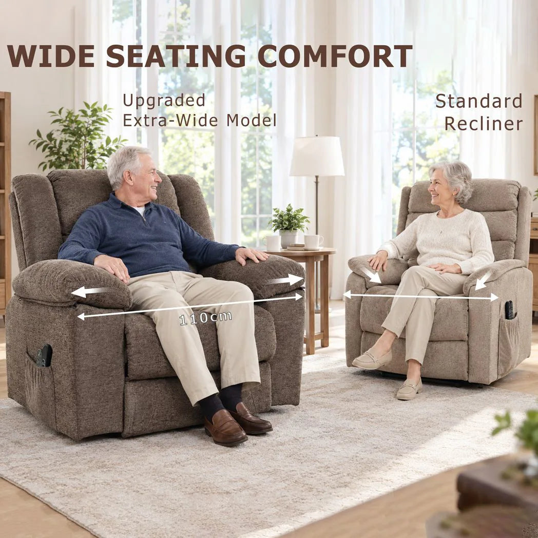 HOMCOM Oversized Riser Recliner Chair with Massage and Heat, Power Lift, Wide Seat and Back, Brown