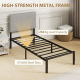 HOMCOM 3FT Single Bed Frame with Upholstered Headboard & Underbed Storage – 250 kg Capacity, Black and Grey