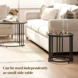 HOMCOM Round Nesting Coffee Tables Set of 2 – Tempered Glass Tops, Steel Frame, Art Deco Style, Black