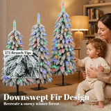 HOMCOM Set of 3 Snowy Pre-Lit Pencil Christmas Trees, 90, 120 and 150 cm, Multicolour Lights