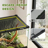 PawHut Reptile Glass Terrarium with Stone Background, Front Ventilation and Knob Lock, 50 x 30 x 35 cm, Black