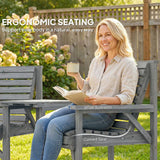 Outsunny 3 Piece Wooden Garden Bench Set – Armchair, Two-Seater Bench and Detachable Table with Parasol Hole, Grey