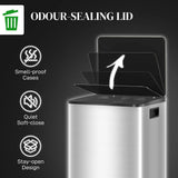 HOMCOM 40L Dual Compartment Pedal Bin with Soft Close Lid, Deodoriser Holders – Stainless Steel Kitchen Bin, Silver Tone