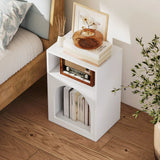 HOMCOM Narrow Bedside Table with 2 Open Compartments and Arched Design – Small Bedroom Nightstand, White