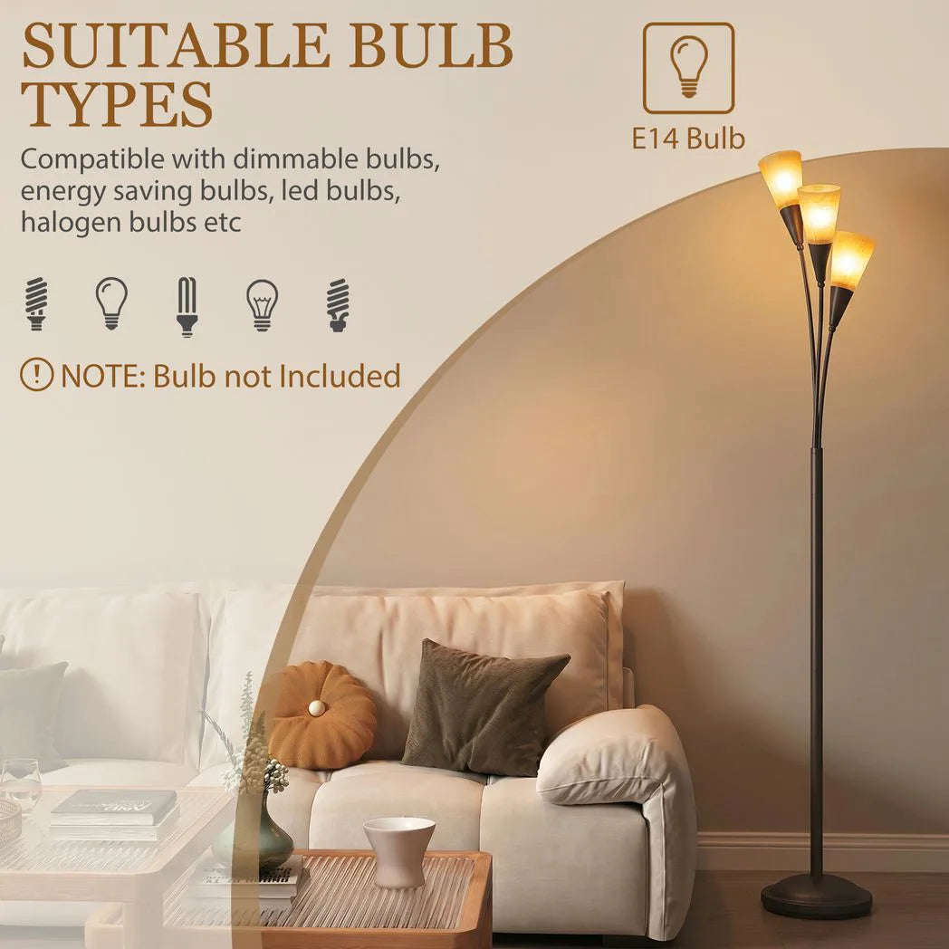 HOMCOM 3-Light Uplighter Floor Lamp – Black