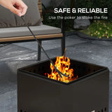 Outsunny 48cm Smokeless Wood Burning Fire Pit with Poker – Portable Square Metal Bonfire Stove, Black
