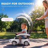 AIYAPLAY 4 in 1 Licensed Mercedes-Benz Ride On Push Car with Canopy, Guardrails, Horn and Music – 12–36 Months, White