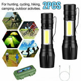 2 Pack USB Rechargeable Mini LED Flashlights with Adjustable Zoom and 3 Modes – Camping and Work Torches, Black