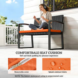 Outsunny 2 Seater Rattan Garden Bench with Padded Cushion, Orange