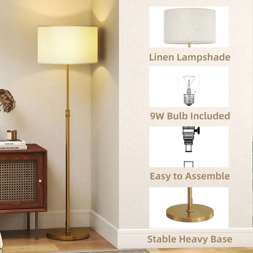 HOMCOM Floor Lamp with Remote, Height Adjustable Standing Lamp with Linen Shade