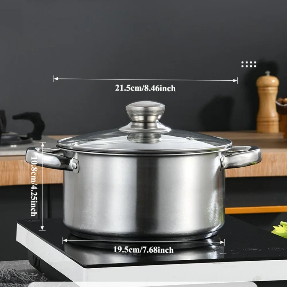 Stainless Steel 3 Piece Cookware Set with Milk Pan, Stockpot, Frying Pan and Glass Lids – Steel Handles