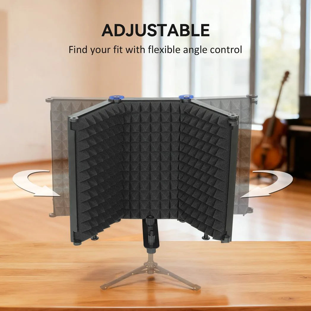 HOMCOM Studio Microphone Isolation Shield with 3 Foldable Foam Panels & 3/8" Mount – Home Recording, Black
