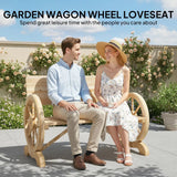 Outsunny 2-Seater Wagon Wheel Garden Bench, Fir Wood, Natural Finish