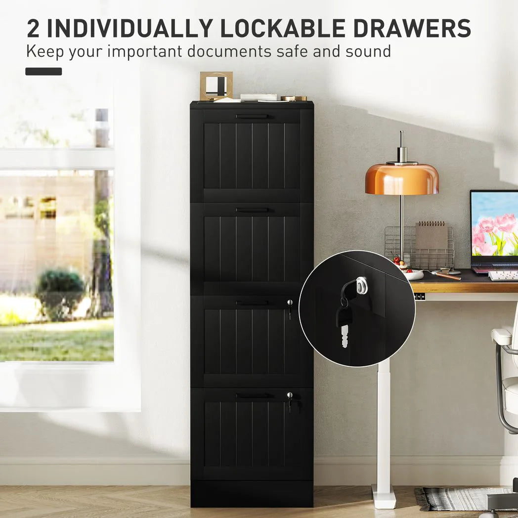 HOMCOM 4-Drawer Filing Cabinet with Lock & Adjustable Hanging Bars – Home Office Storage, Black