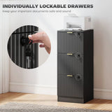 HOMCOM Filing Cabinet with 3 Lockable Drawers and Hanging Rails – Fluted Vertical A4 File Storage, Black