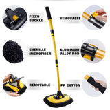 Telescopic Car Wash Brush Kit with Long Handle and 2 Microfibre Mop Heads – 15° Curved, 90° Rotating