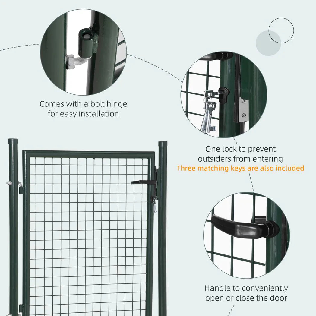 HOMCOM Green Steel Garden Gate with Lock and 3 Keys, 97 x 150 cm – Secure Fence Gate with Handle