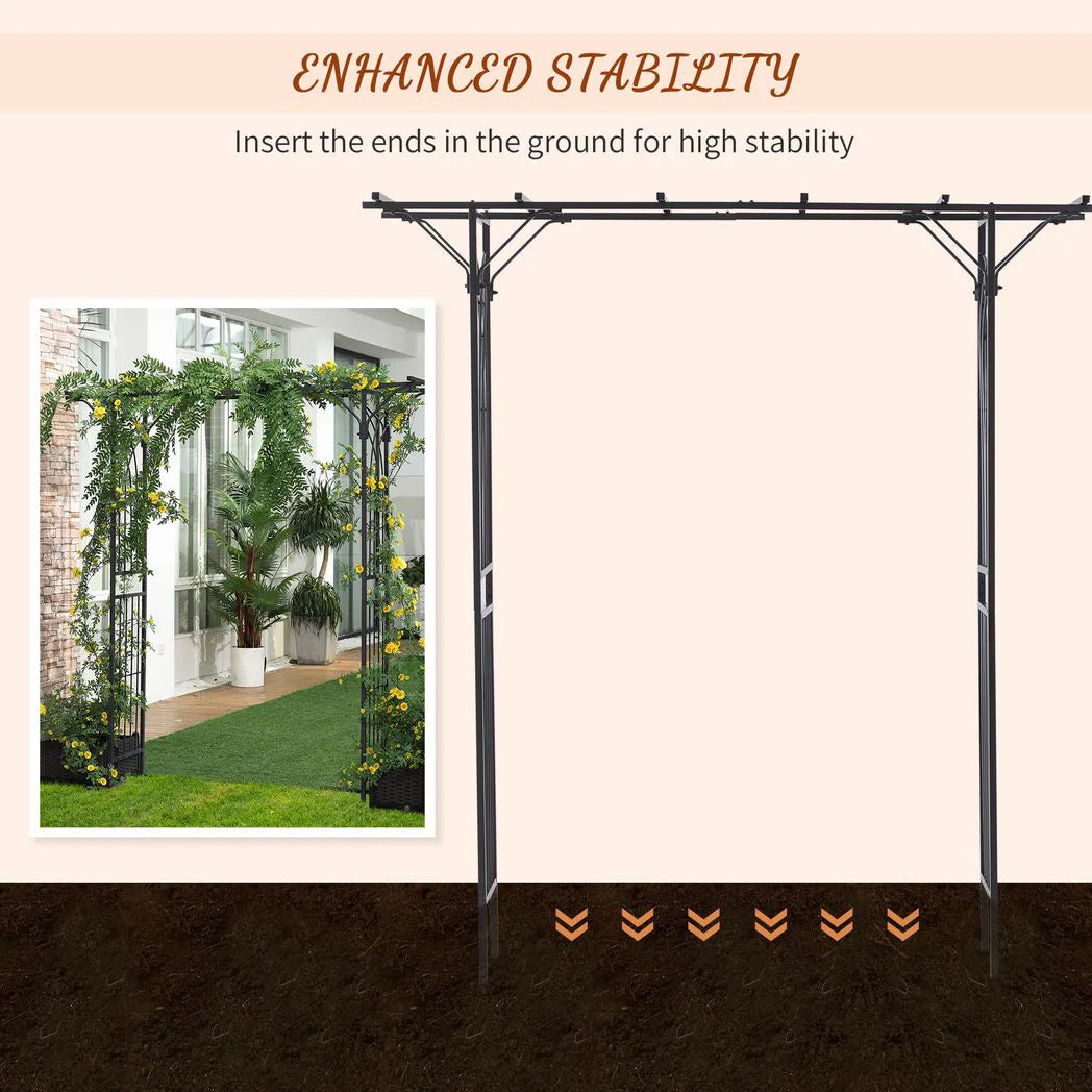 Outsunny 210 cm Metal Garden Trellis Arch with Steel Tubing & Scrollwork – Wedding Arbour, Dark Grey