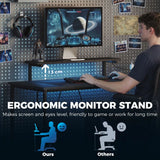 HOMCOM Reversible L-Shaped Gaming Desk with LED Lights, Monitor Stand & Power Outlets – Home Office, Black
