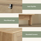 HOMCOM 3 Drawer Chest of Drawers, 40cm Bohemian Rattan Bedroom Dresser with Anti-Tip Kit – Oak