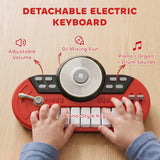 HOMCOM Kids Drum Set with Toy Microphone, Keyboard, Cymbals, Pedal & Stool – Educational Musical Toy for Beginners, Red
