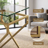 HOMCOM Nest of 2 Tables with Tempered Glass Tops and Golden Legs – Side and Coffee Table Set, Transparent