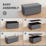 HOMCOM Velvet Upholstered Foldable Storage Ottoman Bench with Wood Legs, 67L – Footrest for Living Room, Grey