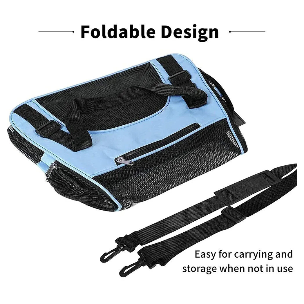 Large Soft Fabric Folding Pet Carrier Bag with Mesh Panels & Pockets – Portable Dog and Cat Travel Bag, Black