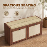 HOMCOM Rattan Shoe Bench with Padded Cushion and 2 Storage Cabinets – Brown, 108 cm