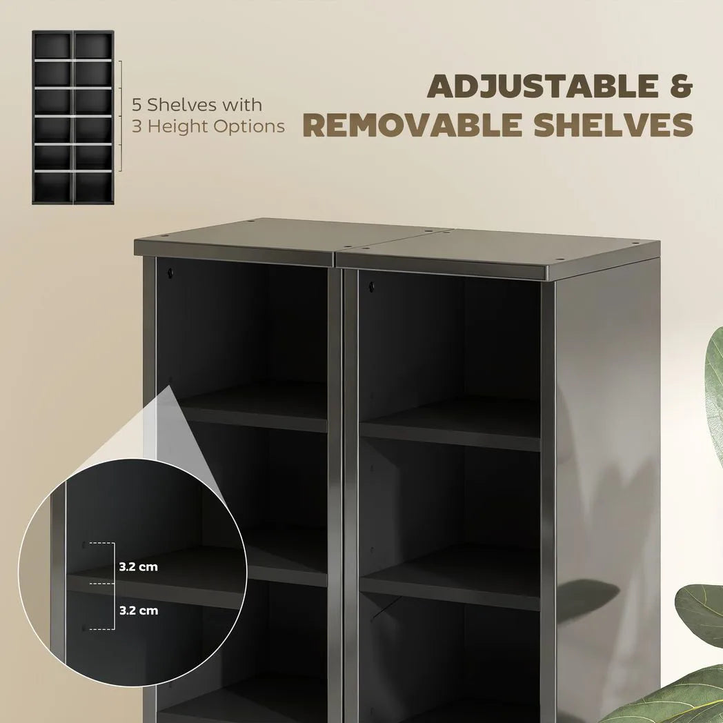 HOMCOM Set of 2 CD Media Storage Towers with Adjustable Shelves – Slim DVD and Blu-ray Display Racks, High Gloss Black