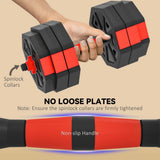 SPORTNOW 6-in-1 Adjustable Dumbbell Set, 30kg – Converts to Kettlebell, Barbell & Push-Up Stand for Home Gym, Red