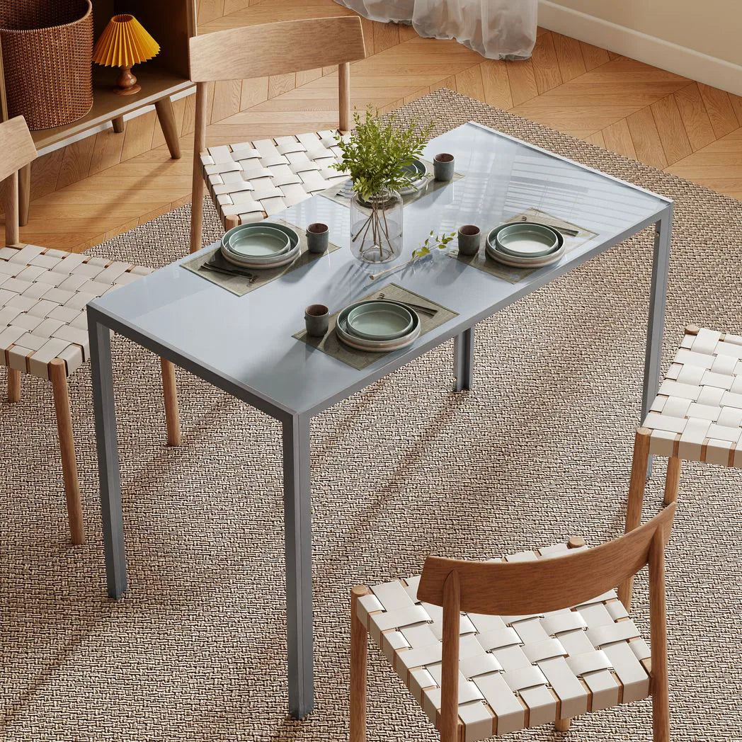 HOMCOM 120cm Dining Table with Tempered Glass Top and Powder-Coated Steel Legs – 4 Seater Kitchen Table, Grey
