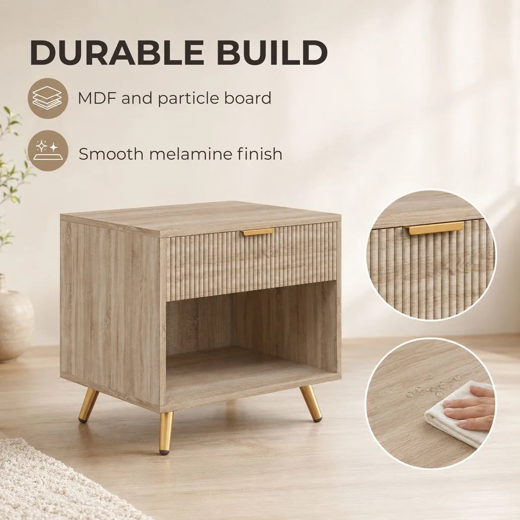 HOMCOM Bedside Table with Drawer and Open Compartment – Bedroom Nightstand, Natural Wood Finish
