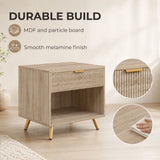 HOMCOM Bedside Table with Drawer and Open Compartment – Bedroom Nightstand, Natural Wood Finish