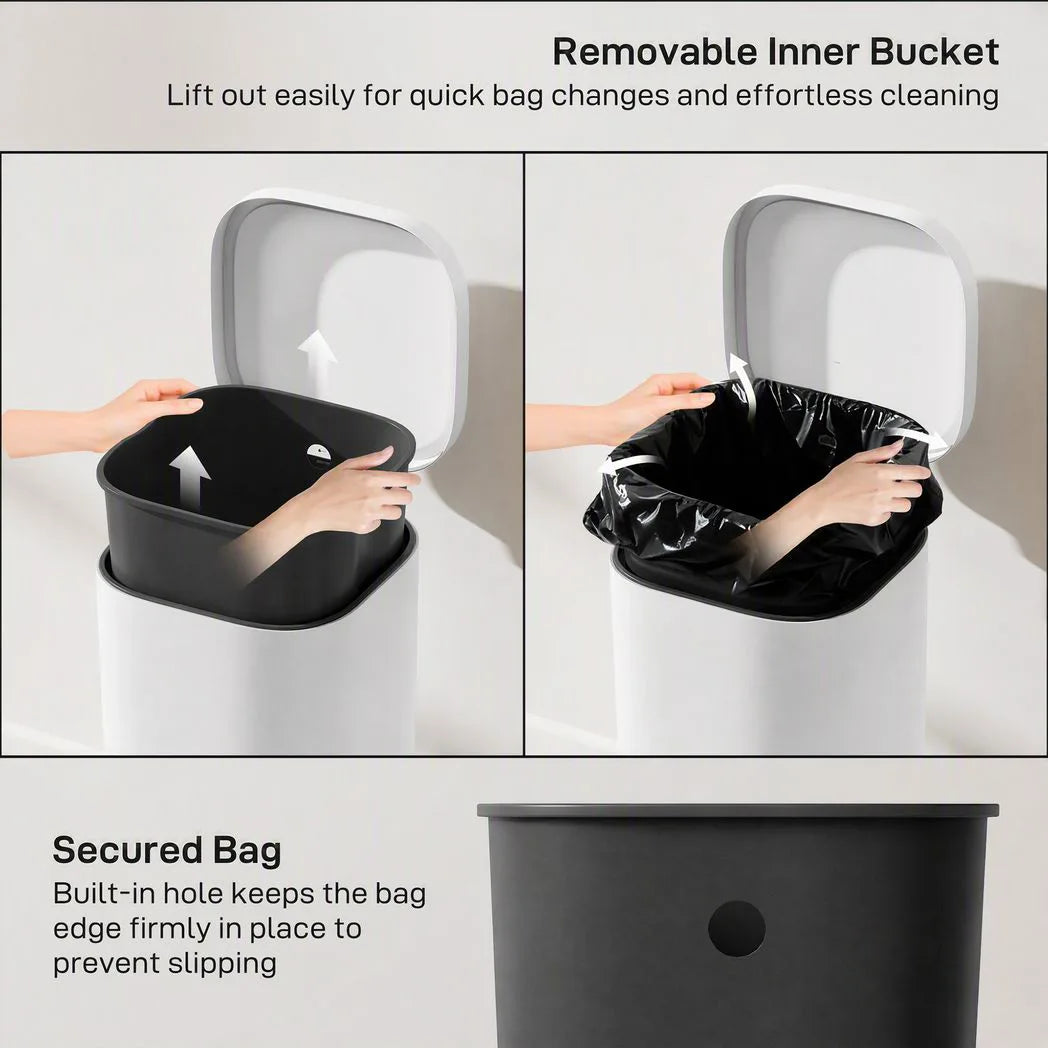 HOMCOM 30L Kitchen Pedal Bin with Soft-Close Lid – Compact Rubbish Bin with Removable Bucket, White