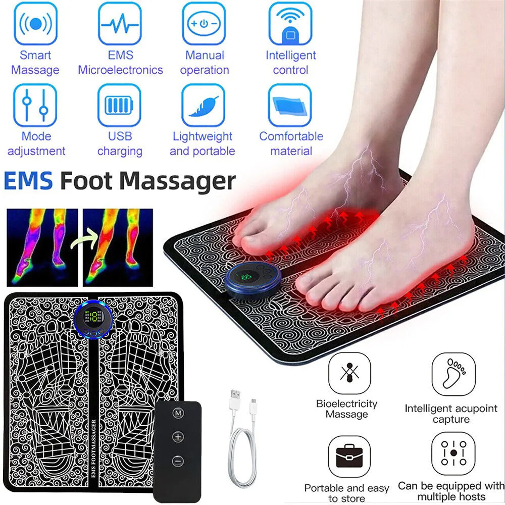 Electric Foot Massager Pad with 19 Intensity Levels & 8 Modes – Rechargeable USB Foot Massage Mat, Black
