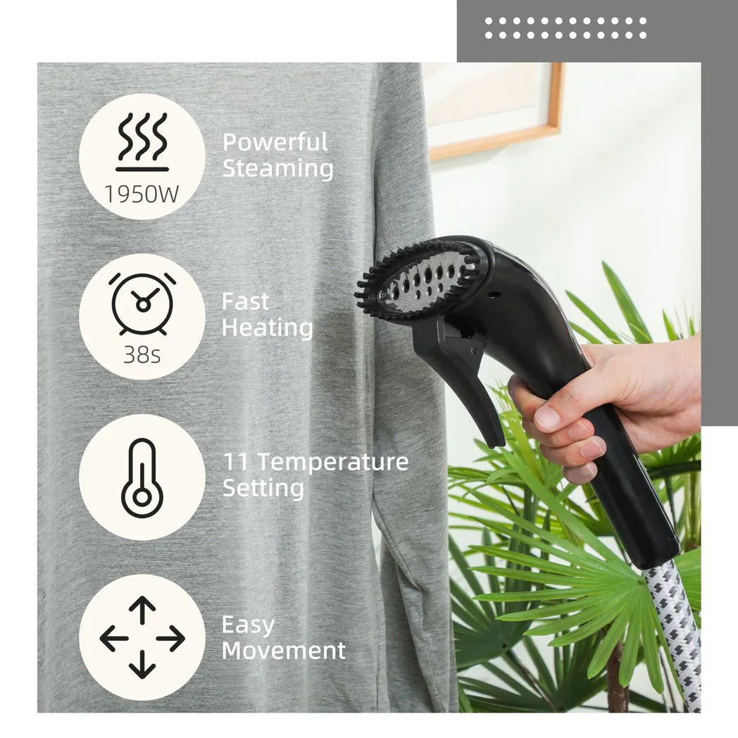 HOMCOM Clothes Steamer with Adjustable Pole, 11 Steam Levels and 1.4L Water Tank – 1950W Garment Steamer, Black