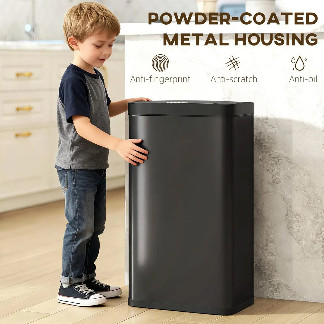HOMCOM 45L Automatic Kitchen Sensor Bin with Infrared Touch-Free Lid and Removable Bucket, Black