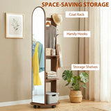 HOMCOM 2-in-1 Full Length Mirror with Storage Shelves, Floor Mirror with 4 Wheels, Coat Rack, Hooks