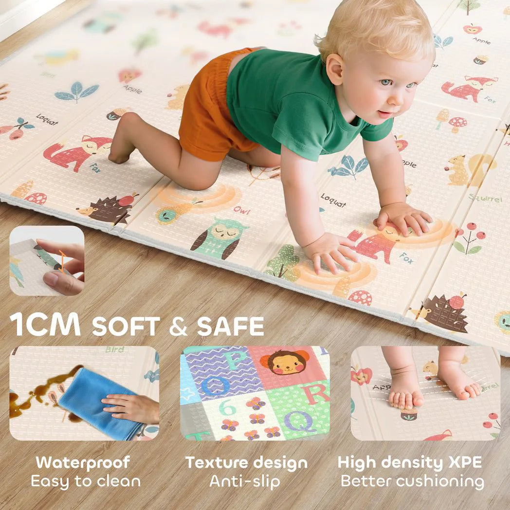 AIYAPLAY Foldable Double-Sided Baby Play Mat – Animals, Letters & Numbers Foam Crawling Mat