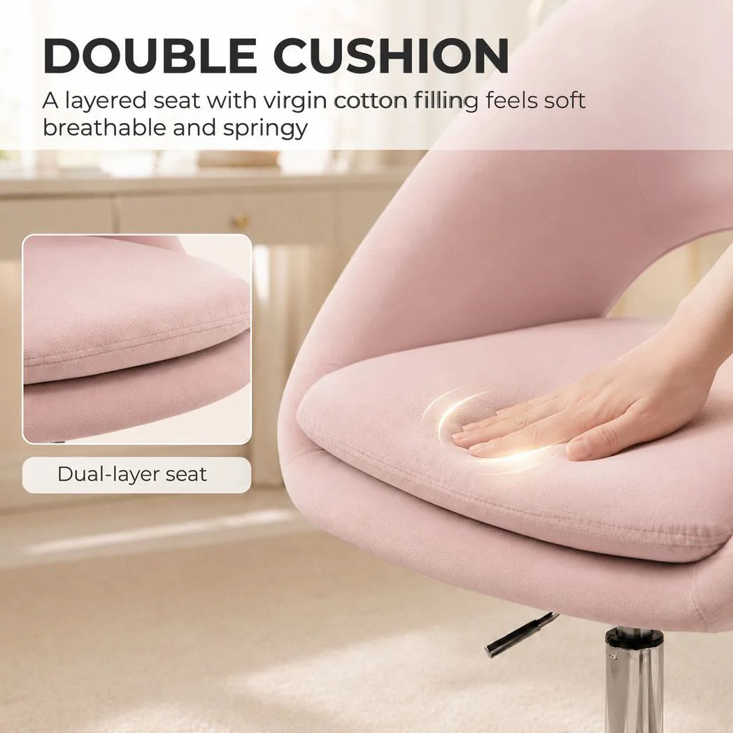 HOMCOM Velvet Desk Chair with Height-Adjustable Seat and Swivel Wheels – Modern Home Study Office Chair, Pink