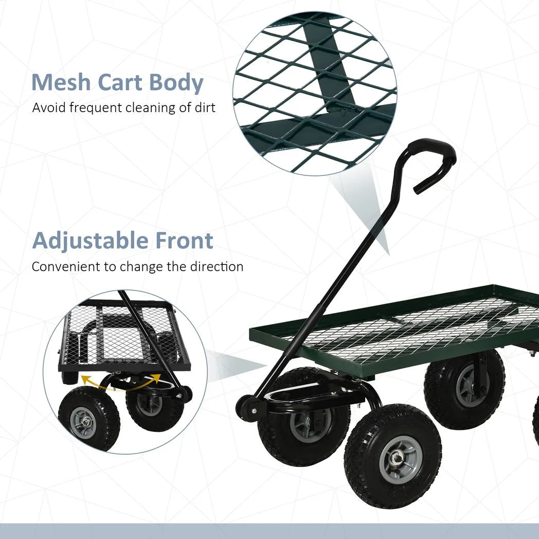 Outsunny Heavy Duty Garden Trolley Cart with 10" Pneumatic Wheels & Foam Handle – 150 kg Capacity, Green