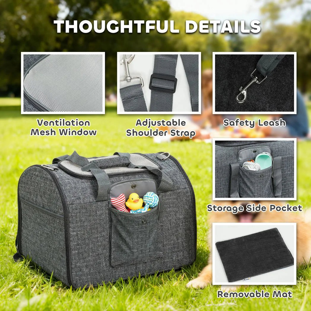 PawHut Soft Sided Cat Carrier Bag with Shoulder Strap and Removable Mat – Foldable Pet Travel Bag, Up to 10kg
